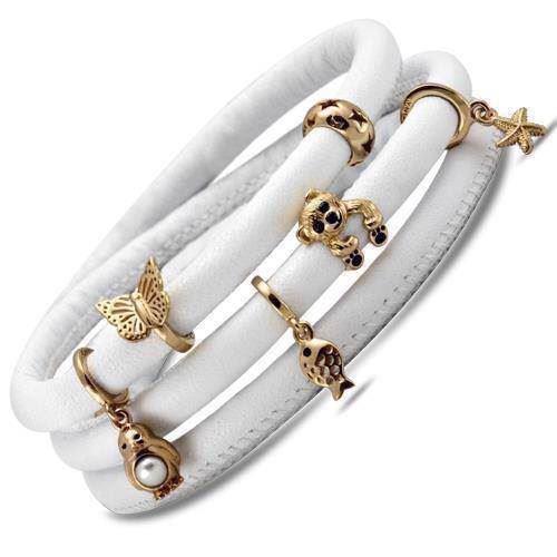 Image of New Summer Gold på hvidt læder armbånd fra Christina Collect, 70 cm